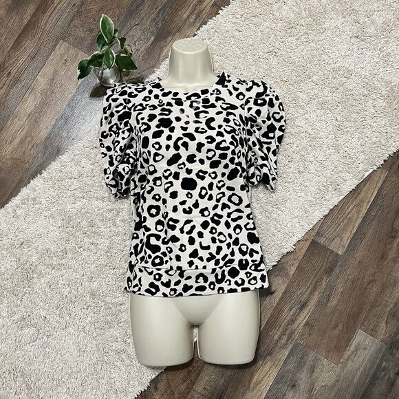 Who What Wear Size Small Leopard Print Puff Sleeves Pullover Sweatshirt - Picture 1 of 6